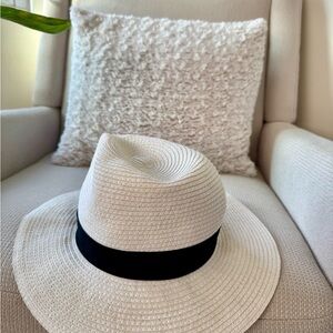 Elegant White Fedora Hat with Black Band